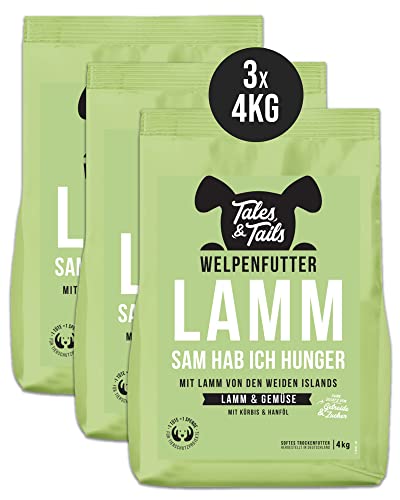 Tales & Tails LammSam Hab Ich Hunger Welpenfutter | Softes Trockenfutter für Hunde | Mit 75% Lamm Als Tierische Proteinquelle | Nur 8 Zutaten | Hohe Verträglichkeit | 3X 4kg von Tales & Tails PAWESOME FOOD FOR PETS