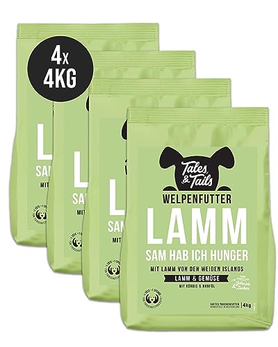 Tales & Tails LammSam Hab Ich Hunger Welpenfutter | Softes Trockenfutter für Hunde | Mit 75% Lamm Als Tierische Proteinquelle | Nur 8 Zutaten | Hohe Verträglichkeit | 4X 4kg von Tales & Tails PAWESOME FOOD FOR PETS