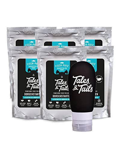 Tales & Tails Schleckertubenpaket Dorsch | Futtertube Für Hunde zum Befüllen | 6X 100g Nassfutter | Ideales Hundetraining | Wiederverwendbare Tube von Tales & Tails PAWESOME FOOD FOR PETS