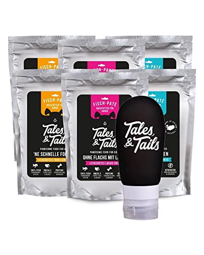 Tales & Tails Schleckertubenpaket Fisch Mix | Futtertube Für Hunde zum Befüllen | 6X 100g Nassfutter | Ideales Hundetraining | Wiederverwendbare Tube von Tales & Tails PAWESOME FOOD FOR PETS