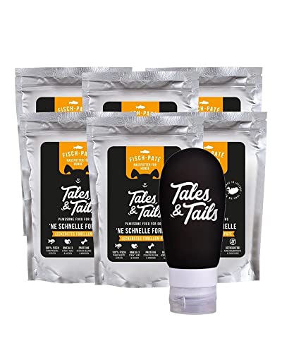 Tales & Tails Schleckertubenpaket Forelle | Futtertube Für Hunde zum Befüllen | 6X 100g Nassfutter | Ideales Hundetraining | Wiederverwendbare Tube von Tales & Tails PAWESOME FOOD FOR PETS