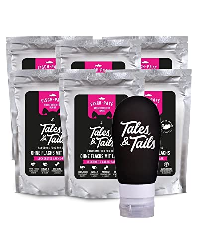 Tales & Tails Schleckertubenpaket Lachs | Futtertube Für Hunde zum Befüllen | 6X 100g Nassfutter | Ideales Hundetraining | Wiederverwendbare Tube von Tales & Tails PAWESOME FOOD FOR PETS