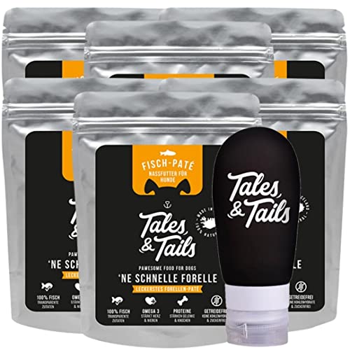 Tales & Tails® - Schlecktubenpaket I Futtertube für Hunde + 6X hochwertige Belohnung zur Befüllung I 6 x 300g Nassfutter I Monoprotein I 100% Forelle (Forelle) von Tales & Tails PAWESOME FOOD FOR PETS