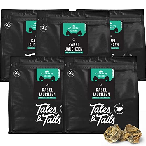 Tales & Tails Kauartikel 5er Paket I Kabeljauhaut I Nur 1 Zutat I Monoprotein I gesunder Kausnack I zuckerfrei und getreidefrei I 5 x 150g I Zutaten: 100% Kabeljauhaut von Tales & Tails PAWESOME FOOD FOR PETS