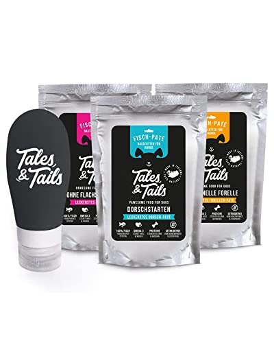 Tales & Tails - Schleckertubenpaket Fisch Mix & Futtertube Für Hunde zum Befüllen | 3X 100g Nassfutter | Ideales Hundetraining | Wiederverwendbare Tube von Tales & Tails PAWESOME FOOD FOR PETS
