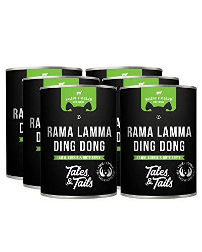 Tales & Tails Rama LAMMa Ding Dong Nassfutter für Hunde | Mit 75% Lamm als tierische Proteinquelle | Monoprotein | Nur 6 Zutaten | Hohe Akzeptanz & Verträglichkeit | 6X 400g von Tales & Tails PAWESOME FOOD FOR PETS