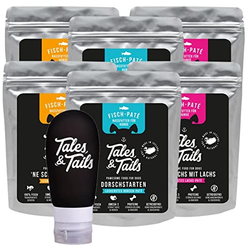 Tales & Tails - Schlecktubenpaket I Futtertube für Hunde + 6X hochwertige Belohnung zur Befüllung I 6 x 300g Nassfutter I Monoprotein I 100% Fisch Mix Tales & Tails - Schlecktubenpaket I Futtertube für Hunde + 6X hochwertige Belohnung zur Befüllung I 6 x 300g Nassfutter I Monoprotein I 100% Fisch Mix von Tales & Tails PAWESOME FOOD FOR PETS