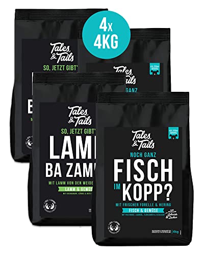 Tales & Tails Softes Trockenfutter für Hunde | 2 x Lamm & 2 x Fisch | | Tierische Proteinquelle | Gesunde Zutaten | Hohe Verträglichkeit | 4X 4kg von Tales & Tails PAWESOME FOOD FOR PETS