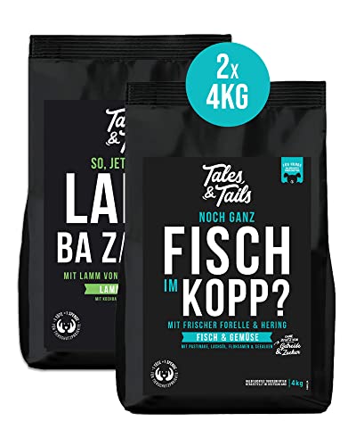 Tales & Tails Softes Trockenfutter für Hunde | 1 x Lamm & 1 x Fisch | | Tierische Proteinquelle | Gesunde Zutaten | Hohe Verträglichkeit | 2X 4kg von Tales & Tails PAWESOME FOOD FOR PETS