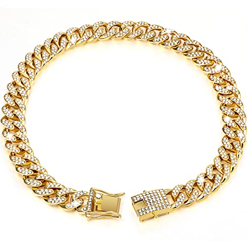 Hundekette Diamant Kubanische Halsband Wandern Metallkette Kragen mit Design sichere Schnalle, Haustier kubanischen Kragen Schmuck Zubehör für kleine mittelgroße große Hunde Katzen (Gold, 40.5 von Tallew