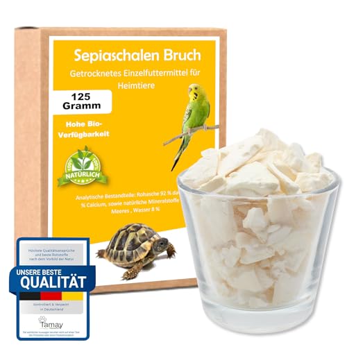 Tamay Sepiaschalen Bruch in Premium Qualität (125g) Optimale Kalzium und Vitaminversorgung für Schildkröten, Bartagame, Geckos, Reptilien - Futterkalk, Kalk, Terrarium Zubehör von Tamay