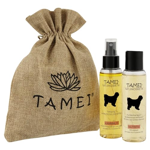 Tamei Geschenkset Fellpflege für Hunde| Shampoo Nutritiv und Fellspray mit Parfüm| im Jutebeutel Tamei Geschenkset Fellpflege für Hunde| Shampoo Nutritiv und Fellspray mit Parfüm| im Jutebeutel von Tamei
