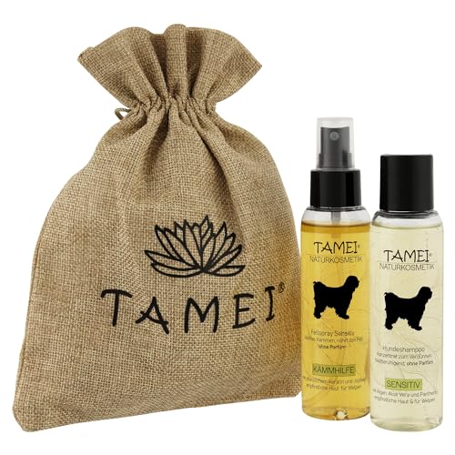 Tamei Geschenkset Fellpflege für Hunde| Shampoo und Fellspray Sensitiv| ohne Parfüm| im Jutebeutel von Tamei