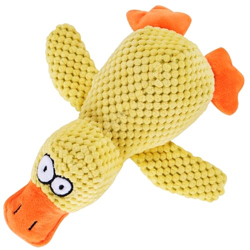 Tamu style Beruhigende gelbe Ente Hundespielzeug - 27,9 cm, Plüsch, quietschend, albernes Gesicht, Verbundstoff, gestickte Augen für kleine und mittelgroße Hunde von Tamu style