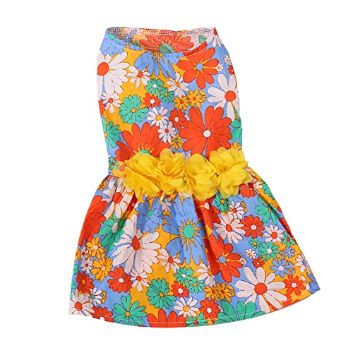 Tanant Hundekleid mit Blumenmuster, Weich, Hautfreundlich, Modisches Hunde-Urlaubskleid mit Blumendekor, Frühlings-Haustier-Kleider, Kleidung mit Gänseblümchen-Blumen-Kleidung für (L) von Tanant