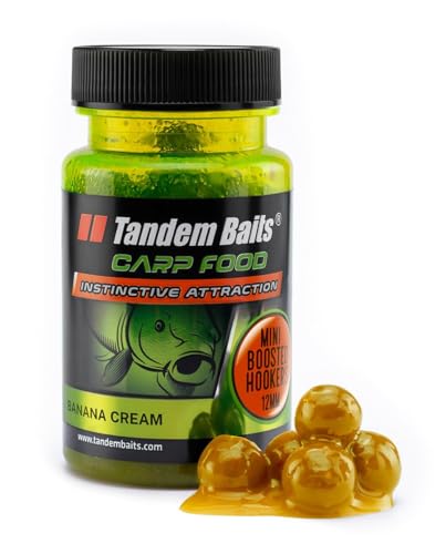 Tandem Baits Carp Food Mini Boosted Hookers Bananencreme | Karpfenfutter | Karpfen Angeln ohne Mühe | Köder zum Große-Fische-Angeln | Karpfenzubehör Profis & Hobby-Angler | Angelfutter 12mm 50g von Tandem Baits