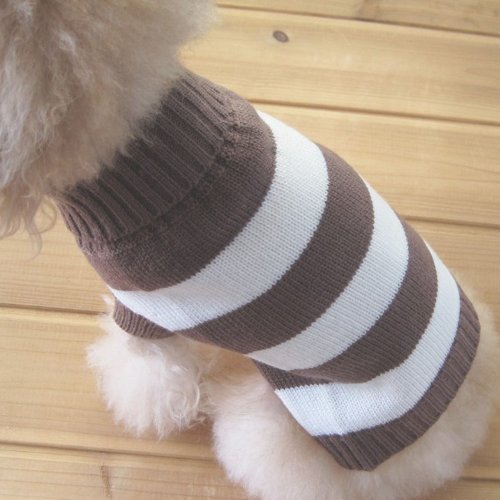 Rollkragen-Streifen, Haustierkleidung, Hundewolle, klassischer Pullover (Braun und Weiß gestreift, XL) von Tangpan