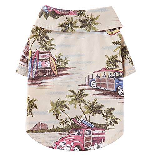 Tangpan Hawaii-Strand-Hunde-Shirt, Kokosnussbaum-Druck, Sommer-Camp-Shirt, Kleidung (S-12#, Champagner) von Tangpan