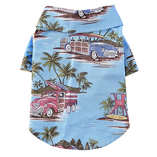 Tangpan Hawaii-Strand-Hunde-Shirt, Kokosnussbaum-Druck, Sommer-Camp-Shirt, Kleidung (S-12#, hellblau) von Tangpan