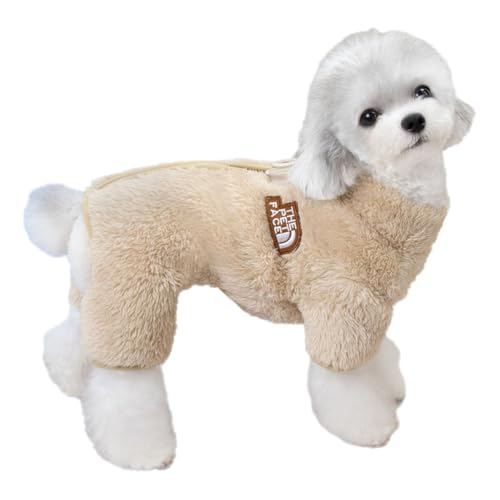 Tangpan Hunde-Pyjama aus flauschigem Samt, Plüsch-Einteiler, weiche Winterkleidung für kleine Hunde, Haustier-Welpen-Jumpsuit, Hundebekleidung, Braun, Größe S von Tangpan