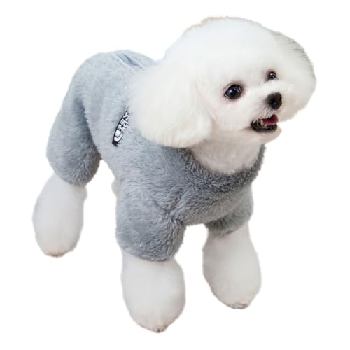 Tangpan Hunde-Pyjama aus flauschigem Samt, Plüsch-Einteiler, weiche Winterkleidung für kleine Hunde, Haustier-Welpen-Jumpsuit, Hundebekleidung, Grau, Größe S von Tangpan