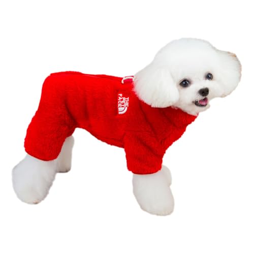 Tangpan Hunde-Pyjama aus flauschigem Samt, Plüsch-Einteiler, weiche Winterkleidung für kleine Hunde, Haustier-Welpen-Jumpsuit, Hundebekleidung, Rot, Größe XXL von Tangpan