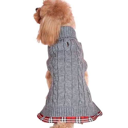 Tangpan Klassischer Rollkragenpullover mit Loch für die Leine, kariert, warme Kleidung, Welpenkleidung, Katzen-Outfit (Grau, Größe S Tangpan Klassischer Rollkragenpullover mit Loch für die Leine, kariert, warme Kleidung, Welpenkleidung, Katzen-Outfit (Grau, Größe S von Tangpan