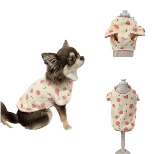 Sommershirt für kleine Hunde - Erdbeer-Bananenmuster, Puffärmel, T-Shirt für Welpen und kleine Rassen, Größe M Sommershirt für kleine Hunde - Erdbeer-Bananenmuster, Puffärmel, T-Shirt für Welpen und kleine Rassen, Größe M von TaniWina