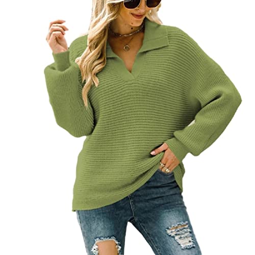 Frauen Puff Pullover Langarm V-Ausschnitt Revers Kragen Einfarbig Casual Pullover Lose Übergroße Tunika Top Langarm Pullover für Frauen von Tanmo