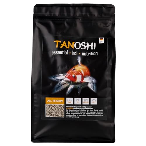 Tanoshi Koifutter - All Season 1,2 kg 6mm | Schwimmendes Ganzjahres Allein-Koifutter für ausgewogene Koi-Ernährung mit Lachsöl (6 mm) von Tanoshi