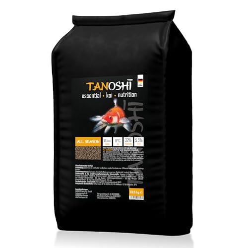 Tanoshi Koifutter - All Season 13,5 kg (3mm) | Schwimmendes Ganzjahres Allein-Koifutter für ausgewogene Koi-Ernährung mit Lachsöl von Tanoshi