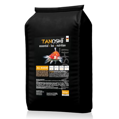 Tanoshi Koifutter - All Season 13,5 kg (6mm) | Schwimmendes Ganzjahres Allein-Koifutter für ausgewogene Koi-Ernährung mit Lachsöl von Tanoshi