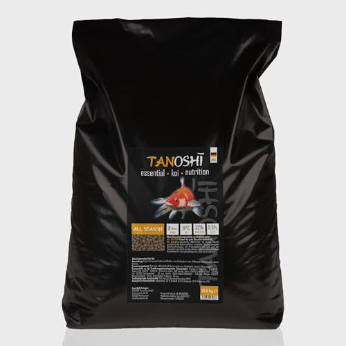 Tanoshi Koifutter - All Season 13,5 kg (6mm) | Schwimmendes Ganzjahres Allein-Koifutter für ausgewogene Koi-Ernährung mit Lachsöl von Tanoshi