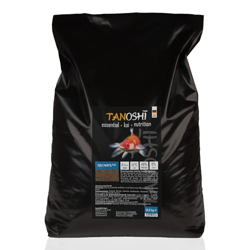 Tanoshi Koifutter - Grower Plus 13,5 kg 3-6mm | Schwimmendes Allein-Koifutter für maximales Koi-Wachstum mit Lachsöl und Spirulina (3mm) von Tanoshi