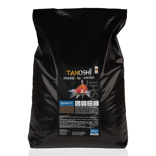Tanoshi Koifutter - Grower Plus 13,5 kg 3-6mm | Schwimmendes Allein-Koifutter für maximales Koi-Wachstum mit Lachsöl und Spirulina (6mm) von Tanoshi