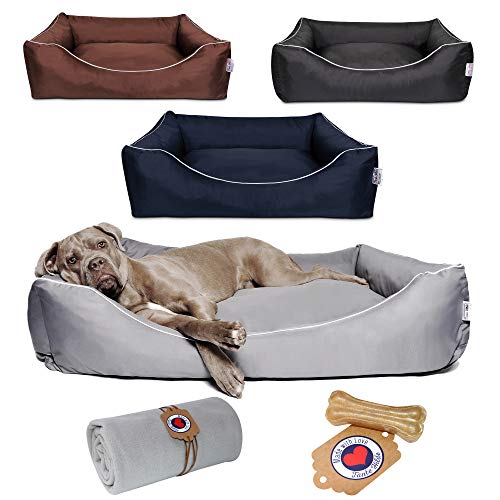 Tante Hilde Hundebett Wangerooge Set inkl. Kuscheldecke, Hundekorb, Hundekissen, Waschbar, Robust, Größenauswahl, Hochwertige Qualität! (XXXL 120 x 90 cm, Set Braun z.B. Schäferhund, Ridgeback) von Tante Hilde Aus Liebe zum Tier.