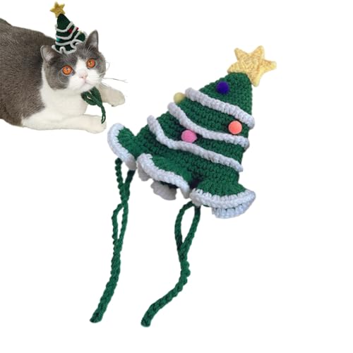 Häkel-Weihnachtsmütze, Weihnachtsmütze für Hunde, gestrickt, weich, Fleece, Weihnachtsmütze, Weihnachtsmütze, verstellbar, handgefertigt, für Haustiere von Tanxemery