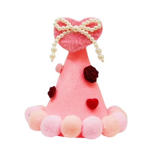 Haustier Valentinstag Hut Hund Katze Partyhüte Mit Plüschbällen Verstellbarem Herzrosa Haustier-Valentinstagmütze Valentinstag Haustiermütze Headwear Kostüm Für Katzen Hunde von Tanxemery
