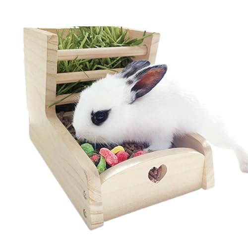 Kaninchen Heuraufe - Chinchilla Futterstelle - 2-in-1 Nagefeste Heuraufe Aus Holz Mit Großem Fassungsvermögen Für Mehrere Haustiere von Tanxemery