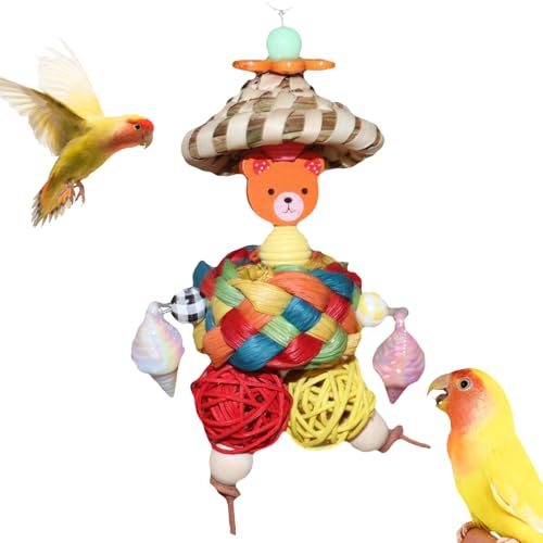 Vogelspielzeug für Papageien, Papageienspielzeug für große Vögel - Natürliches -Spielzeug mit Strohhut Mann Form - Buntes Rattan & Nisting Bälle, Sichtweite Käfigzubehör für Kinder, Familie von Tanxemery