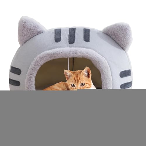 Überdachtes Katzenbett | Bequeme Kristall-Fleece-Katzenhöhle mit Katzenkratzunterlage und Plüschkugel zum Aufhängen,Herbst-Winter-Haustier-Wärmehaus für kleine, mittelgroße Hunde und Katzen von Tanxier
