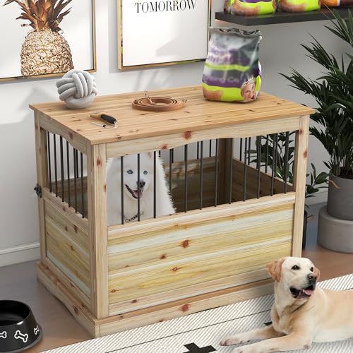 TAOHFE Hundekästen aus Massivholz für mittelgroße Hunde, Multifunktionale Hundehütte Möbel, Ausreichend Platz für Haustiere Hundehütte Innen, Mittelgroße Hundebox Möbel mit zuverlässigem Metallschloss von TaoHFE