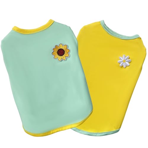 Sommer-Hunde-Shirts mit Blumendruck, für kleine und mittelgroße Haustiere, weich, atmungsaktiv, 2 Stück Sommer-Hunde-Shirts mit Blumendruck, für kleine und mittelgroße Haustiere, weich, atmungsaktiv, 2 Stück von Taoqiao