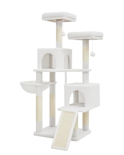 Taoqimiao 56,3 Zoll Katzenbaum, Katzenturm mit Kratzstämmen, Katzenbaumhaus für Indoor-Katzen mit Hängematten, Spielzeug, Condo und großem Kratzbrett, Cremeweiß MS012C Taoqimiao 56,3 Zoll Katzenbaum, Katzenturm mit Kratzstämmen, Katzenbaumhaus für Indoor-Katzen mit Hängematten, Spielzeug, Condo und großem Kratzbrett, Cremeweiß MS012C von Taoqimiao