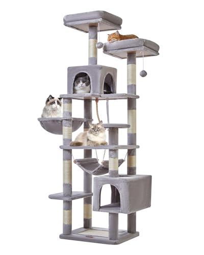 Taoqimiao Katzenbaum, 180 cm, Katzenbaum für Indoor-Katzen, Plüsch-Katzenhaus mit mehreren Ebenen, 10 Kratzstämmen, 2 Sitzstangen, Korb, 2 Höhlen, Hängematte, 2 Pompons, Hellgrau Taoqimiao Katzenbaum, 180 cm, Katzenbaum für Indoor-Katzen, Plüsch-Katzenhaus mit mehreren Ebenen, 10 Kratzstämmen, 2 Sitzstangen, Korb, 2 Höhlen, Hängematte, 2 Pompons, Hellgrau von Taoqimiao