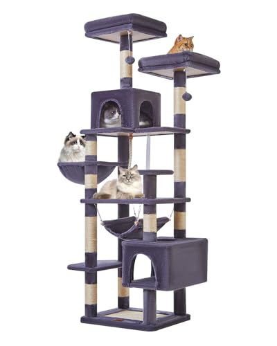 Taoqimiao Katzenbaum, 180 cm, Katzenturm für Wohnungskatzen, Plüsch-Katzenhaus mit mehreren Ebenen, 10 Kratzstämmen, 2 Sitzstangen, Korb, 2 Höhlen, Hängematte, 2 Pompons, Beige Rauchgrau Taoqimiao Katzenbaum, 180 cm, Katzenturm für Wohnungskatzen, Plüsch-Katzenhaus mit mehreren Ebenen, 10 Kratzstämmen, 2 Sitzstangen, Korb, 2 Höhlen, Hängematte, 2 Pompons, Beige Rauchgrau von Taoqimiao