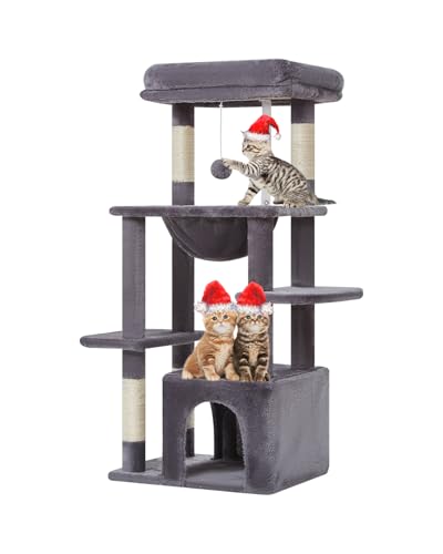 Taoqimiao Kratzbaum, 100 cm, Katzenturm für Indoor-Katzen, geeignet für Kätzchen mit luxuriöser Katzenhütte mit weicher Hängematte und luxuriöser Sitzstange, MS027G, Rauchgrau Taoqimiao Kratzbaum, 100 cm, Katzenturm für Indoor-Katzen, geeignet für Kätzchen mit luxuriöser Katzenhütte mit weicher Hängematte und luxuriöser Sitzstange, MS027G, Rauchgrau von Taoqimiao