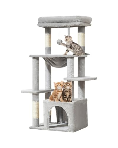 Taoqimiao Kratzbaum, 100 cm, Katzenturm für Indoor-Katzen, geeignet für Kätzchen mit luxuriöser Katzenhütte mit weicher Hängematte und luxuriöser Sitzstange, MS027W, Hellgrau Taoqimiao Kratzbaum, 100 cm, Katzenturm für Indoor-Katzen, geeignet für Kätzchen mit luxuriöser Katzenhütte mit weicher Hängematte und luxuriöser Sitzstange, MS027W, Hellgrau von Taoqimiao