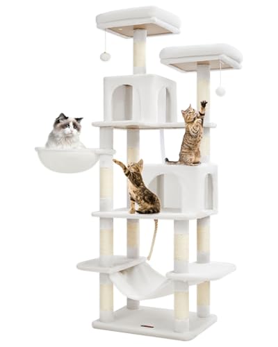 Taoqimiao Kratzbaum, 180 cm, Katzenturm für Indoor-Katzen, Plüsch-Katzenhaus mit mehreren Ebenen, mit 13 Kratzstämmen, 2 Sitzstangen, 2 Höhlen, Hängematte, 2 Pompons, MS013LC Cremeweiß Taoqimiao Kratzbaum, 180 cm, Katzenturm für Indoor-Katzen, Plüsch-Katzenhaus mit mehreren Ebenen, mit 13 Kratzstämmen, 2 Sitzstangen, 2 Höhlen, Hängematte, 2 Pompons, MS013LC Cremeweiß von Taoqimiao