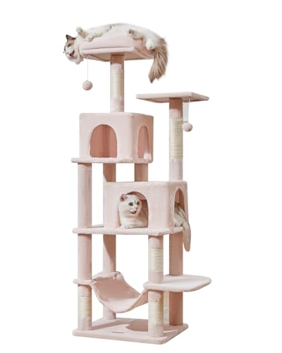 Taoqimiao Kratzbaum, 61 Zoll Katzenturm für Indoor-Katzen, Plüsch Mehrstufige Katzenhütte mit 5 Kratzstämmen, 2 Sitzstangen, 2 Höhlen, Hängematte, 2 Pompons, Jelly Pink MS013SP Taoqimiao Kratzbaum, 61 Zoll Katzenturm für Indoor-Katzen, Plüsch Mehrstufige Katzenhütte mit 5 Kratzstämmen, 2 Sitzstangen, 2 Höhlen, Hängematte, 2 Pompons, Jelly Pink MS013SP von Taoqimiao